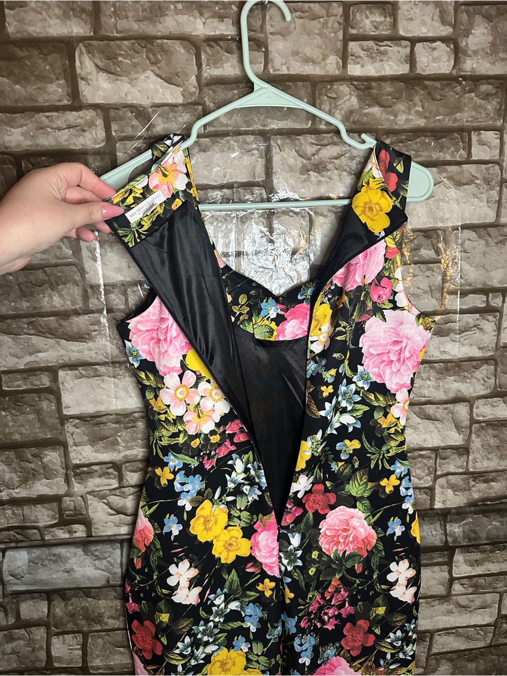 New York & Company Black Floral Midi Dress with Multi Colored Blooms Size Small - Picture 2 of 8